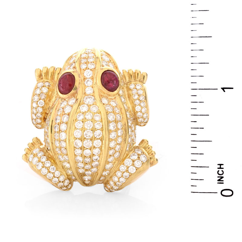 Large Approx. 6.0 Carat Pave Set Diamond and Heavy 18 Karat Yellow Gold Frog Ring