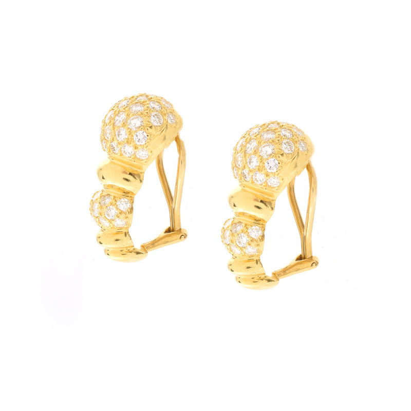 Approx. 3.0 Carat Pave Set Round Brilliant Cut Diamond and 18 Karat Yellow Gold Clip earrings