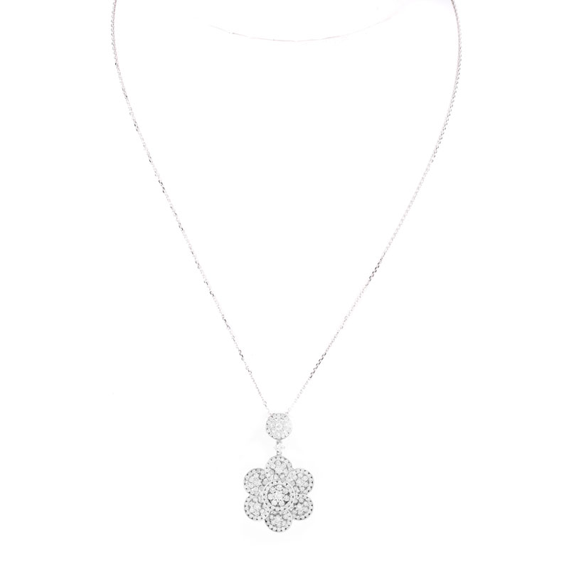 Contemporary Approx. 2.60 Carat Round Brilliant Cut Diamond and 14 Karat White Gold Pendant Necklace