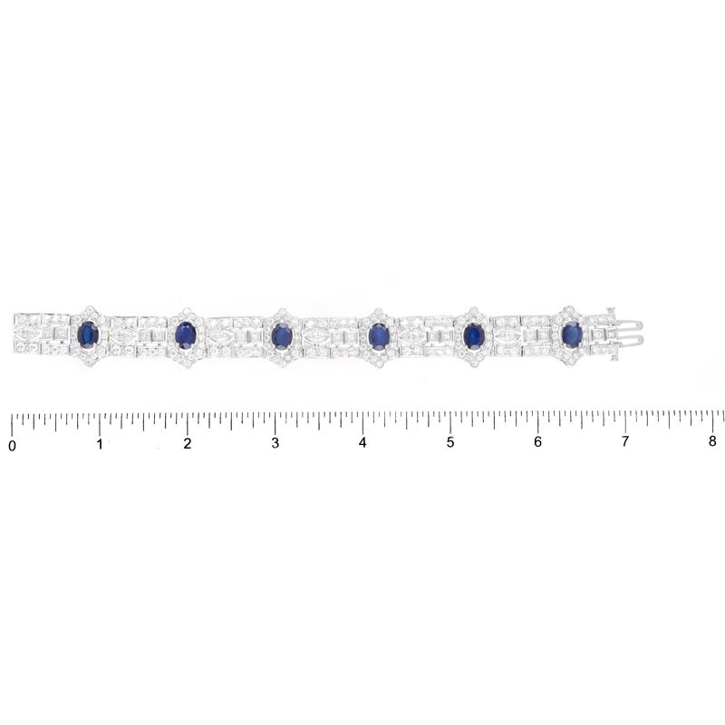 Art Deco style Approx. 11.0 Carat Oval Cut Sapphire,  8.50 Carat Marquise, Round Brilliant and Square Cut Diamond and 18 Karat White Gold Bracelet