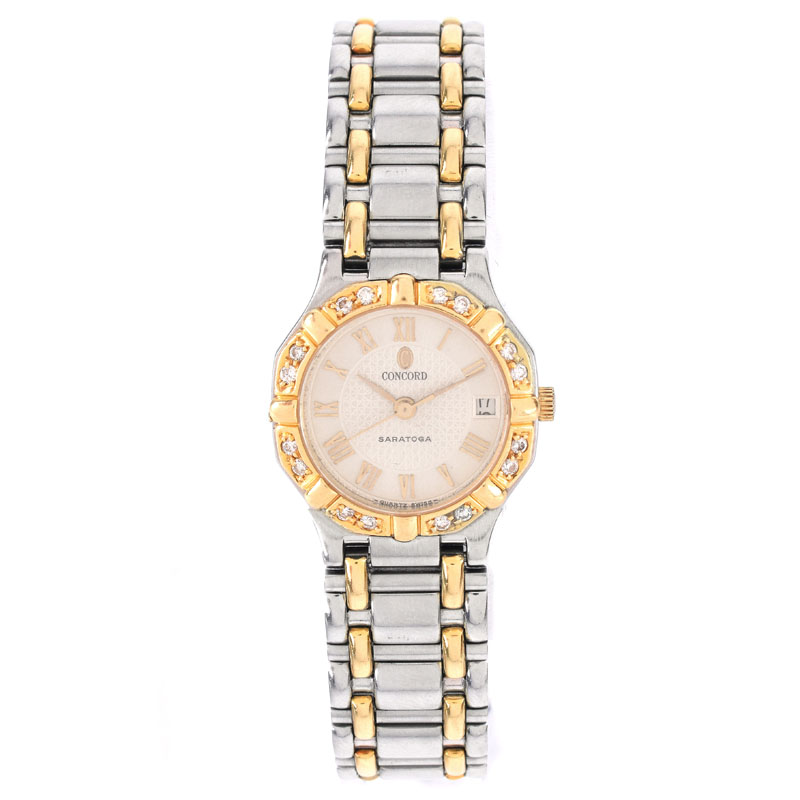 Lady's Vintage Concord Saratoga Diamond, 18 Karat Yellow Gold and Stainless Steel Bracelet Watch