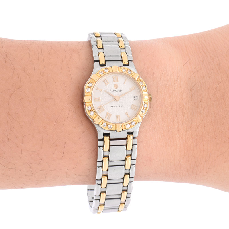 Lady's Vintage Concord Saratoga Diamond, 18 Karat Yellow Gold and Stainless Steel Bracelet Watch
