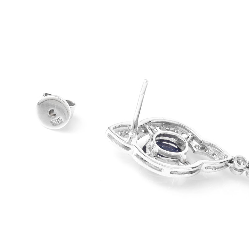Approx. 10.0 Carat Oval Cut Sapphire, 2.10 Carat Round Brilliant Cut Diamond and 18 Karat White Gold Pendant Earrings
