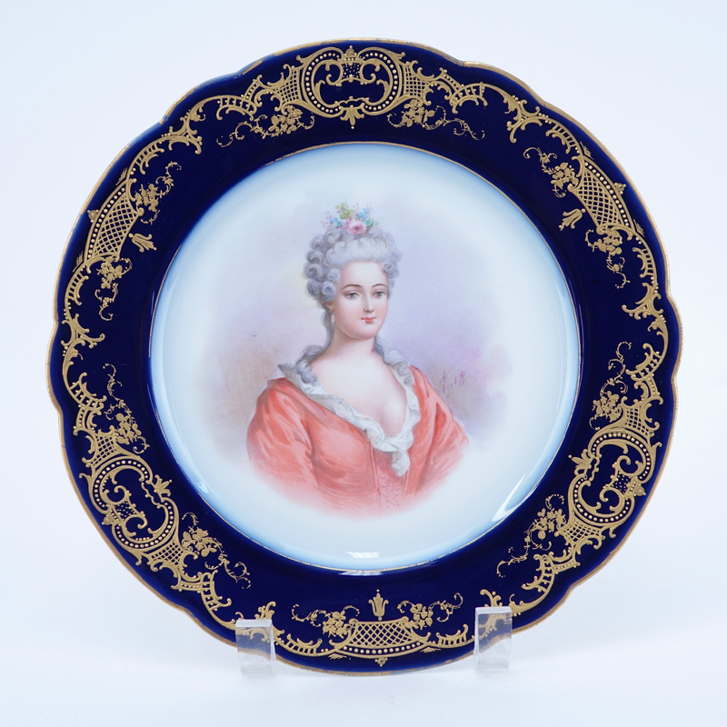 19/20th Century Sevres Portrait Plate. Painted with a bust-length portrait of Duchess de Berry