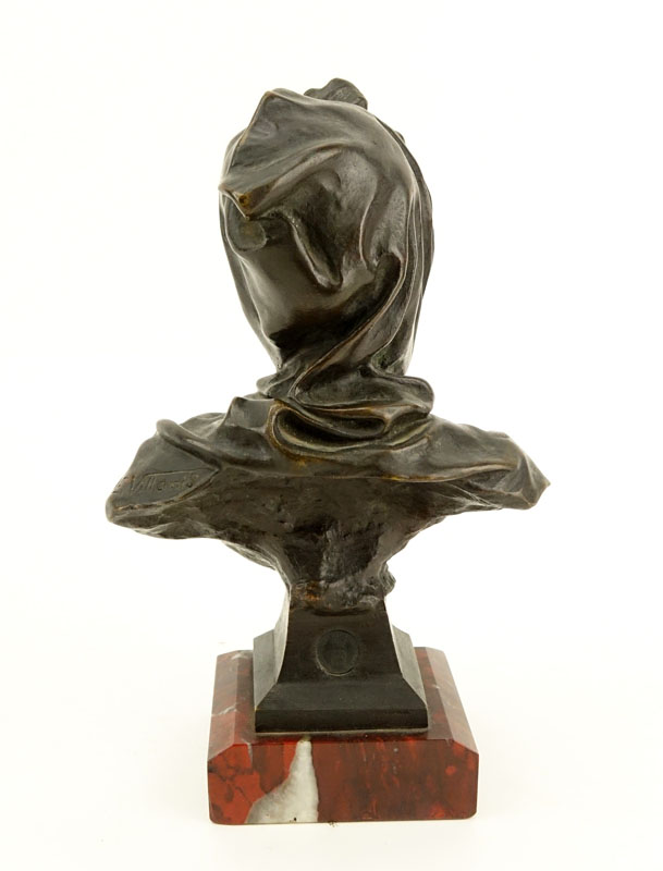 Emmanuel Villanis, French (1858 - 1914) "Retour du Bal" Patinated Miniature Bronze Sculpture on Marble Base, Signed "Tiffany & Co.", Artist Signed, and Titled Lower.