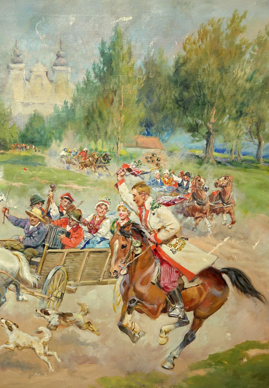 Jerzy Kossak, Polish (1886 - 1955) Oil on canvas "Ride To The Feast". 