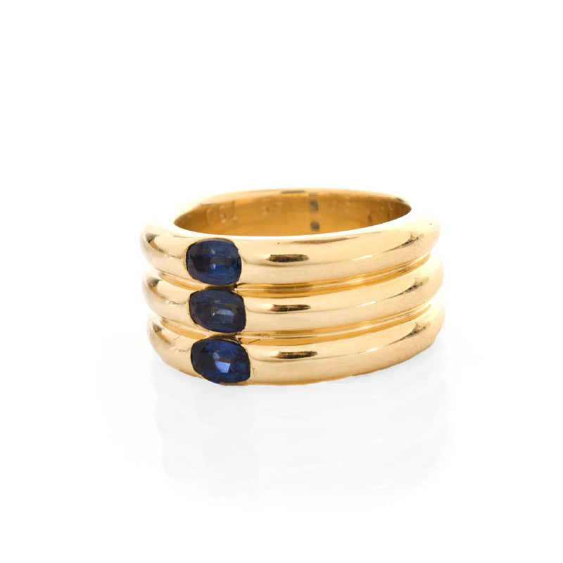 Cartier Approx. 1.10 Carat Oval Cut Sapphire and  18 Karat Yellow Gold 10mm Triple Stack Band Ring.