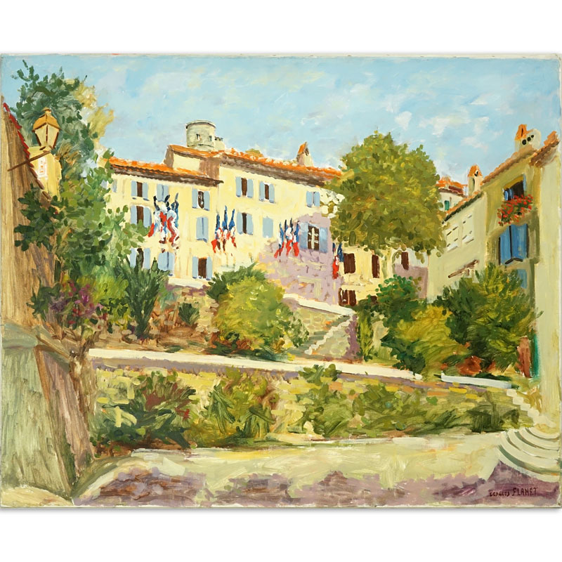 Georges Flanet, France (born 1937) Oil on Canvas "Grimaud La Mairie" Signed Lower Right. Inscribed en verso. 
