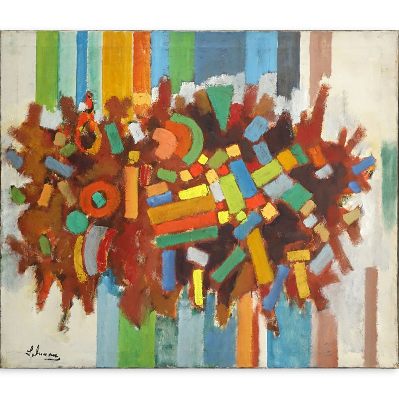 Irving Lehman, Russian/American (1900 - 1983) Oil on Canvas, Untitled: Abstract Composition in Color, Signed Lower Left. Good condition. 