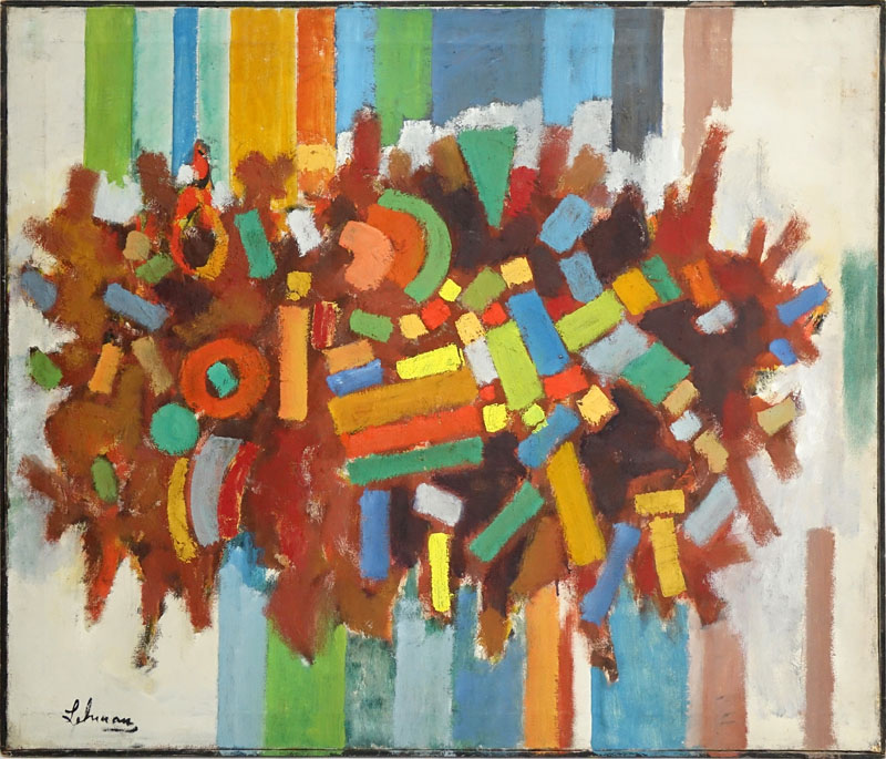 Irving Lehman, Russian/American (1900 - 1983) Oil on Canvas, Untitled: Abstract Composition in Color, Signed Lower Left. Good condition. 