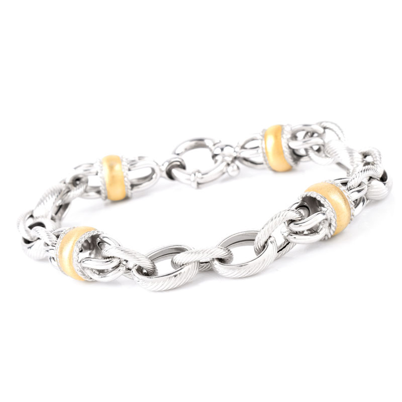 Italian 18 Karat White and Yellow Gold Bracelets. Can also be worn as one necklace. Stamped Italy 18K.