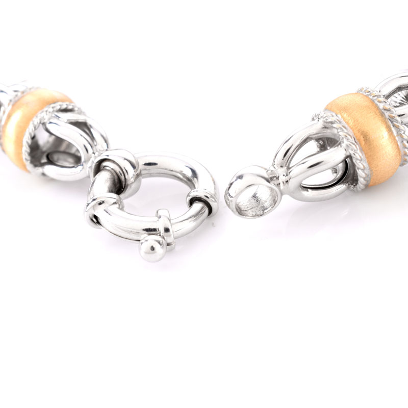 Italian 18 Karat White and Yellow Gold Bracelets. Can also be worn as one necklace. Stamped Italy 18K.