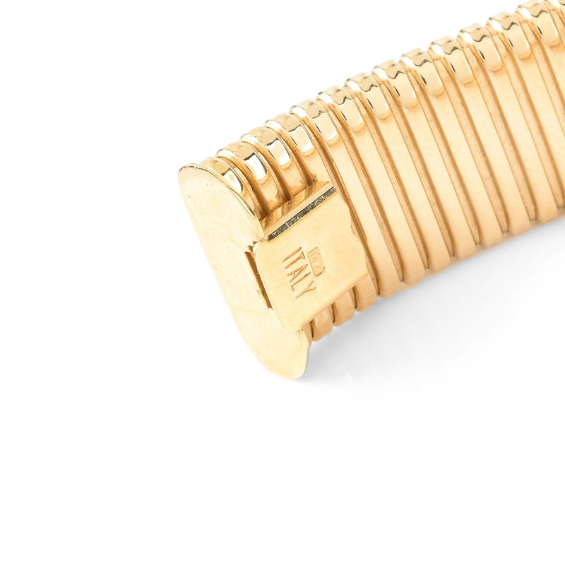 Italian 18 Karat Yellow Gold Expanding Flex Link Bracelet. Stamped Italy 18K.