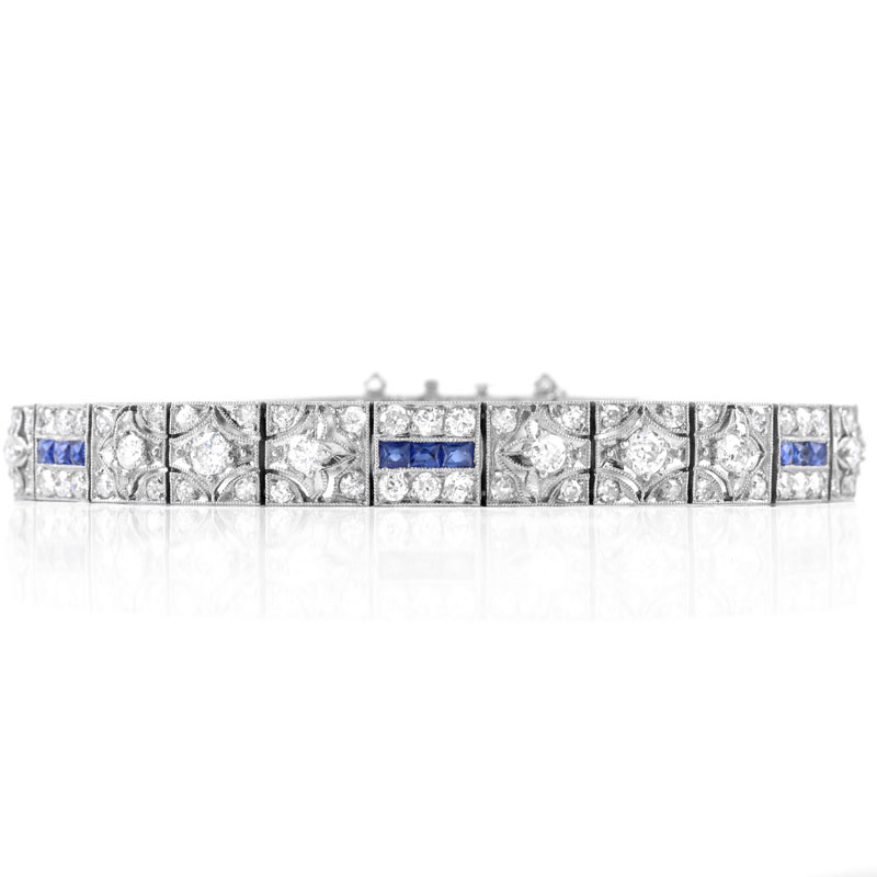 Art Deco Diamond, Sapphire and Platinum Bracelet. Unsigned. 