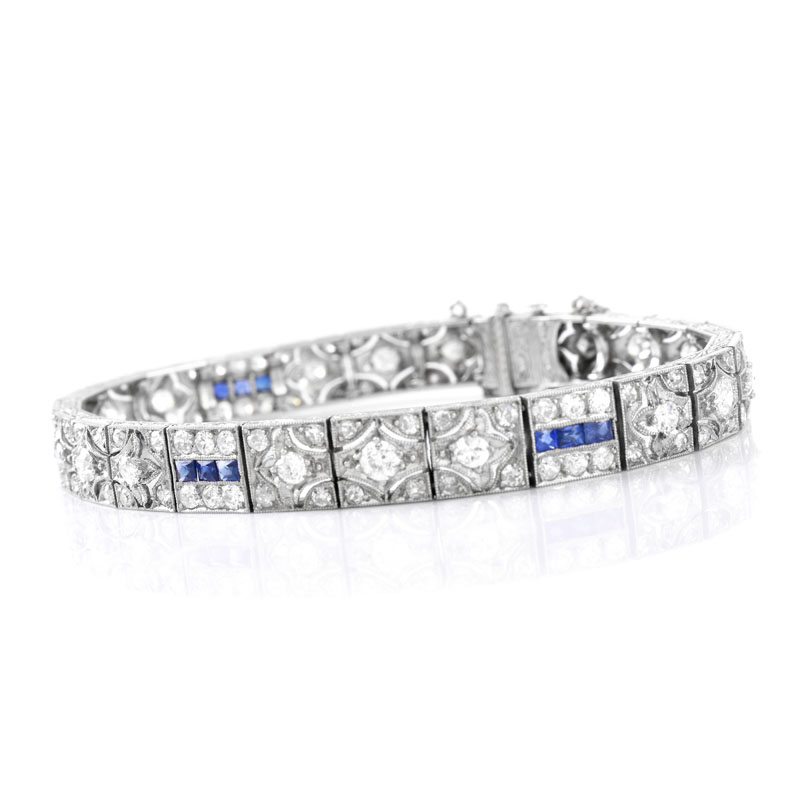 Art Deco Diamond, Sapphire and Platinum Bracelet. Unsigned. 
