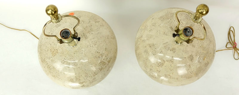 Pair of Mid Century Modern Karl Springer Style, Tessellated Stone Lamps.