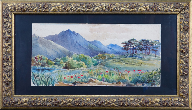 Attributed to John La Farge, American (1835 - 1910) Watercolor "Landscape" Signed lower right and dated ?.