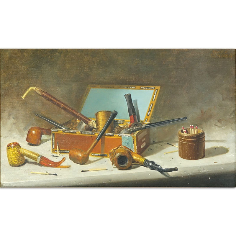 Frank Liljegren, American  (born 1930) Oil on Canvas, Still Life Composition with Smoking Pipes and Matches, 