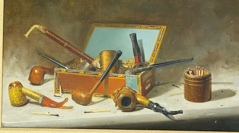 Frank Liljegren, American  (born 1930) Oil on Canvas, Still Life Composition with Smoking Pipes and Matches, 