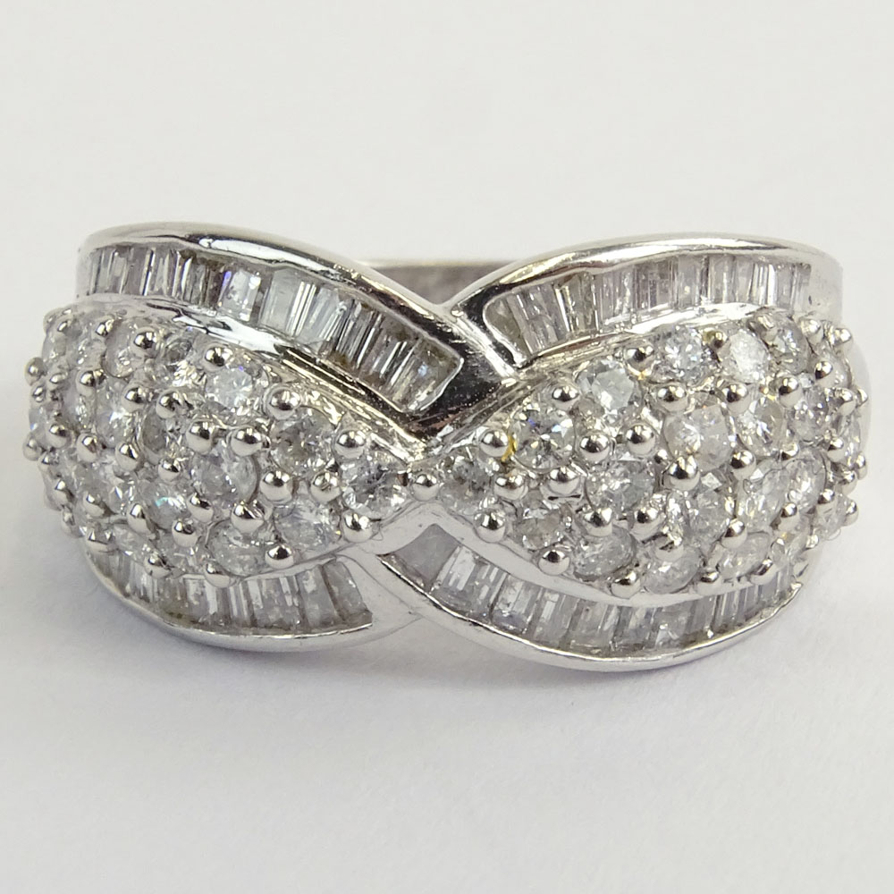 Vintage Approx. 2.0 Carat Round Brilliant and Baguette Cut Diamond and 14 Karat White Gold Cluster Ring.