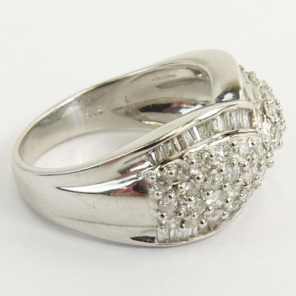 Vintage Approx. 2.0 Carat Round Brilliant and Baguette Cut Diamond and 14 Karat White Gold Cluster Ring.
