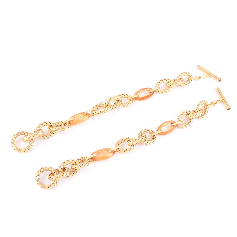 Two (2) Italian Yellow Gold and Citrine Link Bracelets. Stamped Italy 18K.