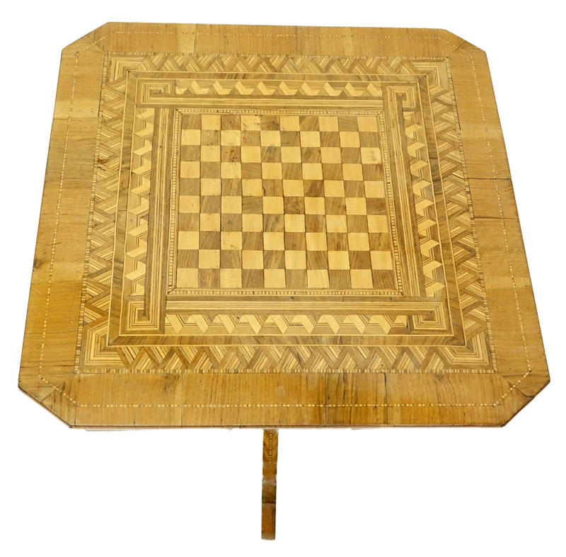 Mid-Century Italian Inlaid Walnut Game Table. Unsigned.