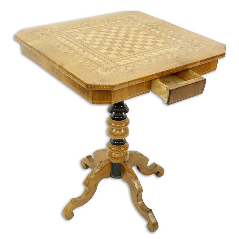 Mid-Century Italian Inlaid Walnut Game Table. Unsigned.