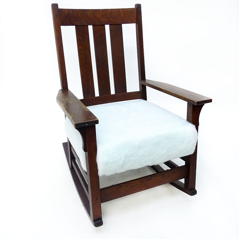 Early to Mid 20th Century L. & J.G. Stickley Style Mission Oak Rocking Chair.