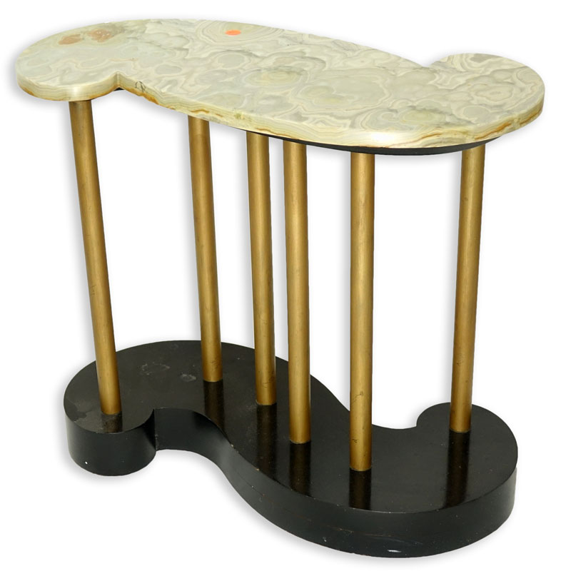 Mid Century Modern Wood and Gilt Metal, Onyx Top Table. 