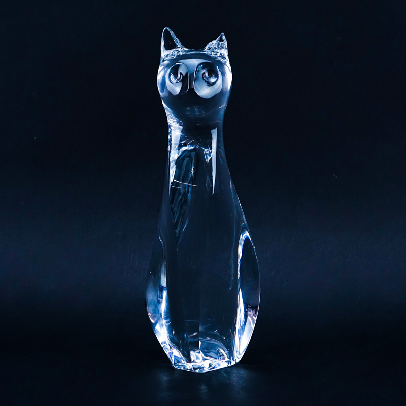Baccarat Crystal Cat Figurine by Robert Rigot.