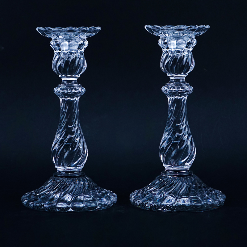 Pair of Baccarat Crystal Candlesticks. Signed.