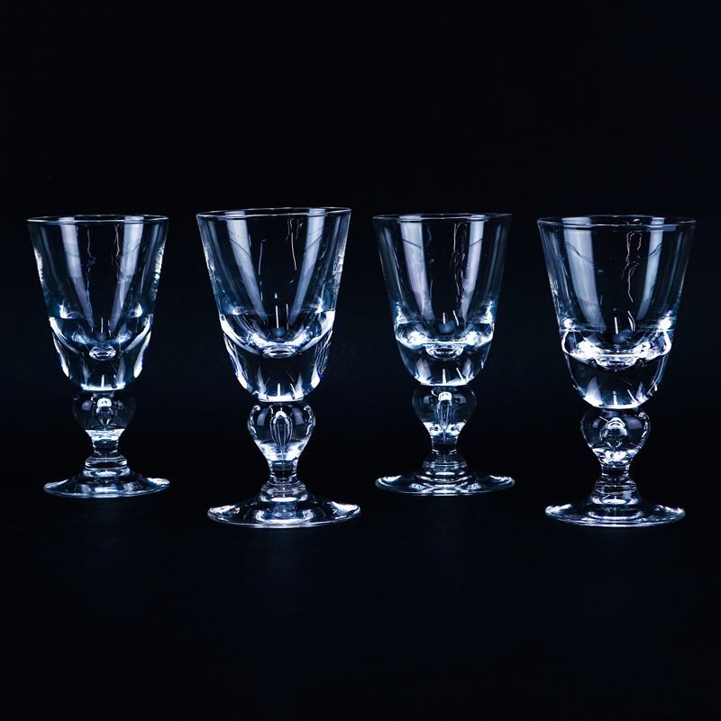 Four (4) Steuben Glass Goblets. Signed.