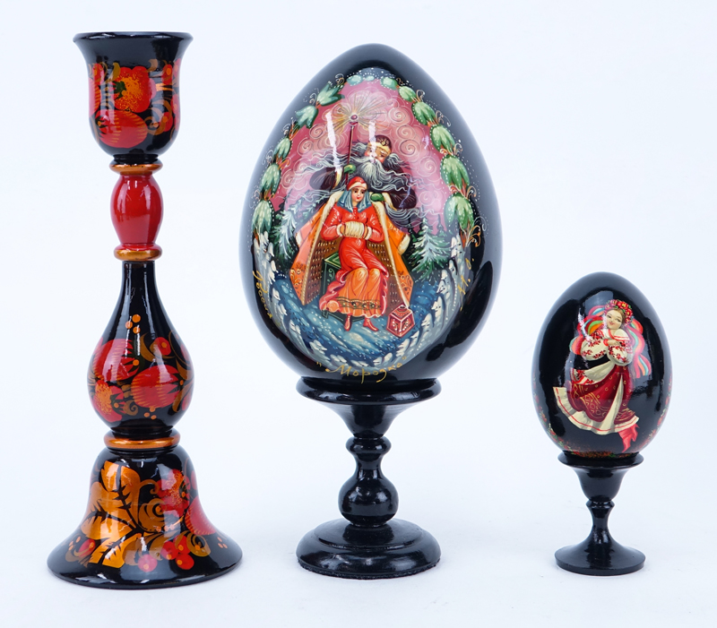 Collection of Eight (8) Russian Handpainted Lacquer Decorative Objects.