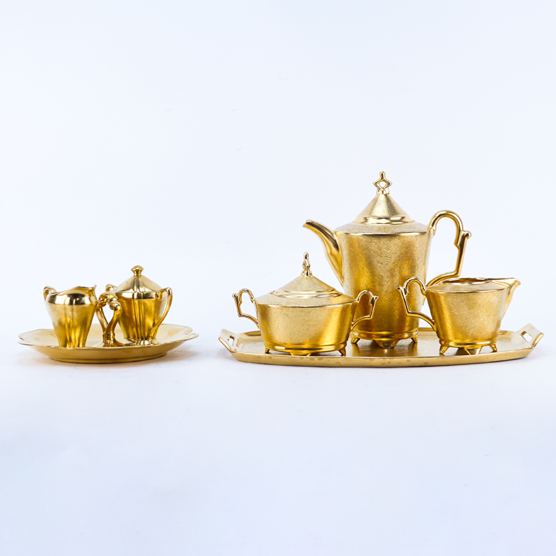 Seven (7) Vintage Pickard Gold Encrusted Floral Porcelain Tableware.