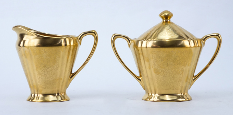 Seven (7) Vintage Pickard Gold Encrusted Floral Porcelain Tableware.