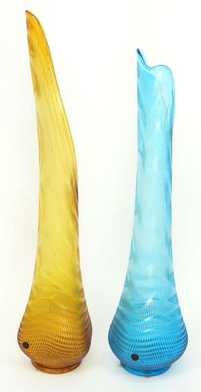 Two (2) Large Modern Art Glass Vases. Unsigned.