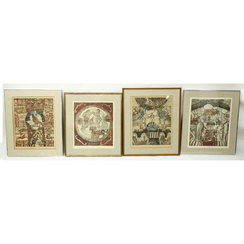 Set of Four (4) Modern Lithographs, Artist Signed and Titled in Pencil. 