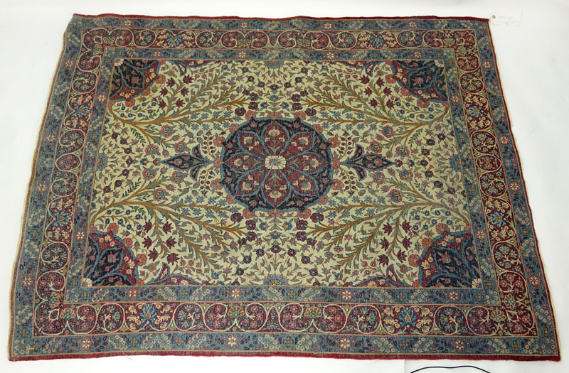 Semi Antique Persian Rug, Floral with Red/ Blue/ and Tan Background.