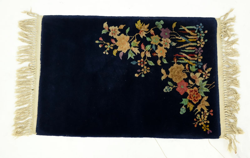 Chinese Nichols Rug, Navy Blue with Flowers.