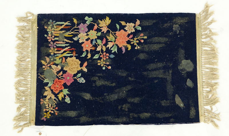 Chinese Nichols Rug, Navy Blue with Flowers.