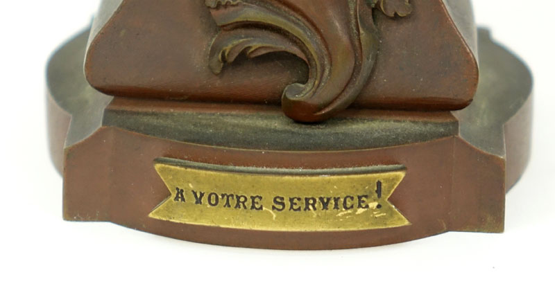 George Van der Straeten, Belgium (1857- 1928) Art Nouveau Patinated Bronze Sculpture, A Votre Service, Signed on Obverse side. 