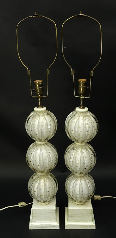 Pair of Mid Century Italian Hand Blown Venetian Murano Stacked Ball Art Glass Lamps.