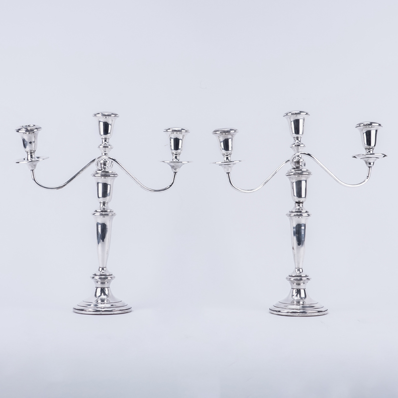 Pair Empire Weighted Sterling 3 Arm Candelabra.