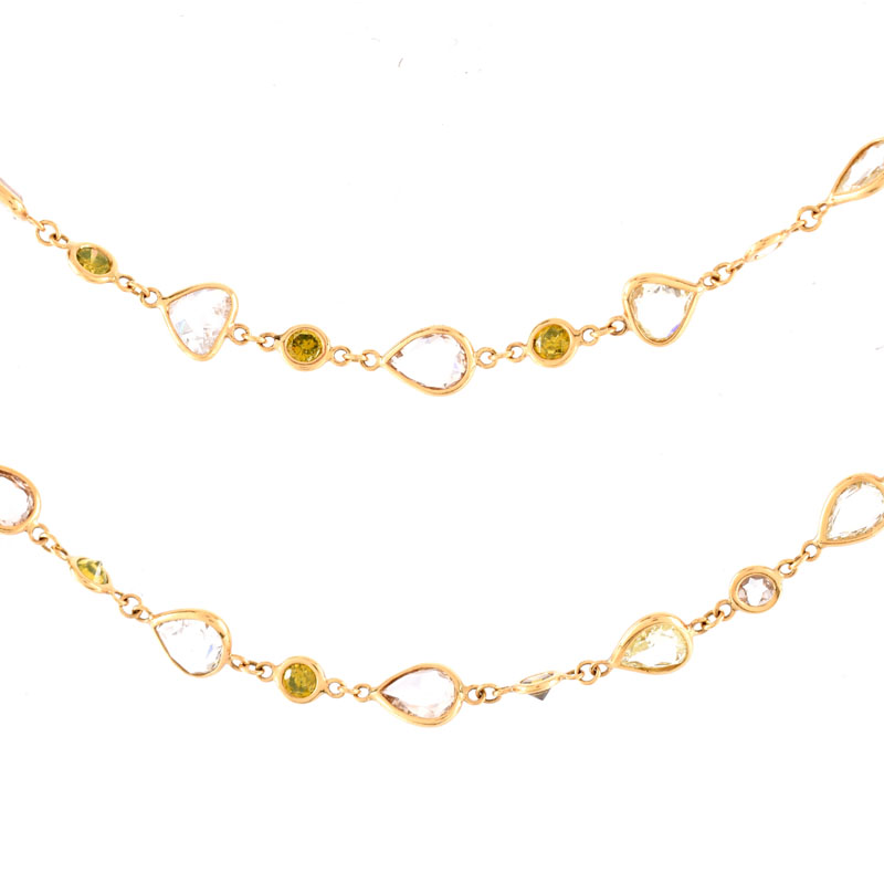 Approx. 31.02 Carat Multi-Cut Multi-Color and White Diamond and 18 Karat Yellow Gold Necklace.