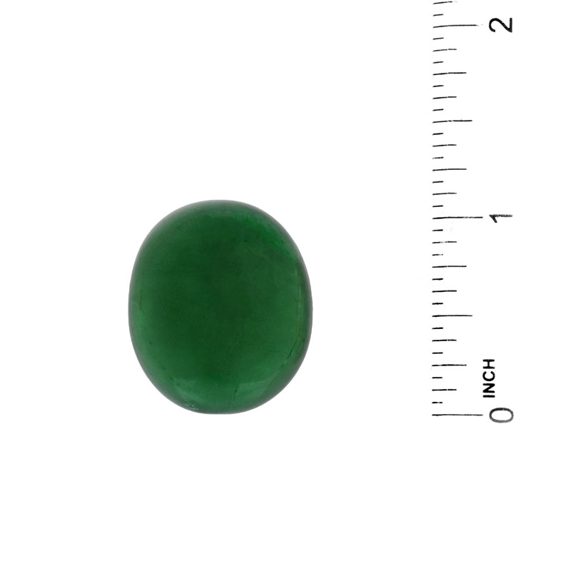 Gem Research Swiss Lab Certified 62.34 Carat Oval Cabochon Zambian Emerald.