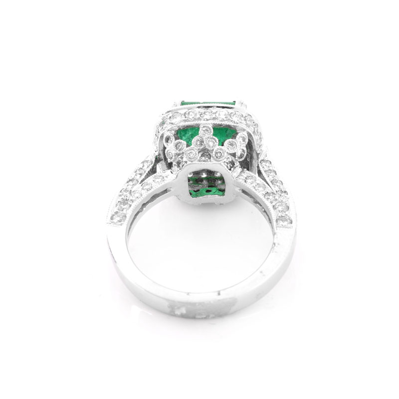Approx. 3.70 Carat Colombian Emerald, 1.60 Carat Round Brilliant Cut Diamond and 18 Karat White Gold Ring.