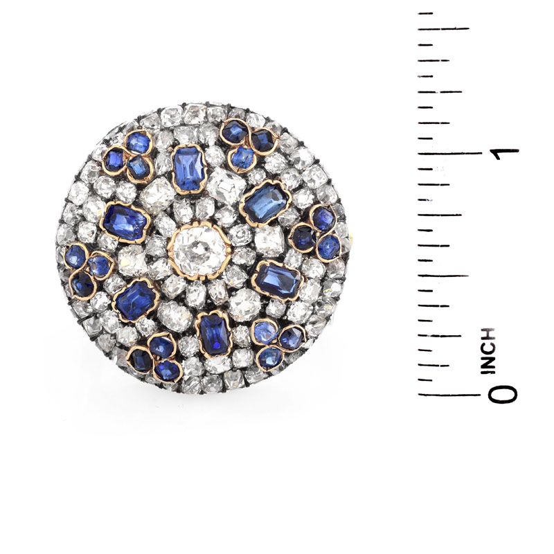 Antique Approx. 8.0 Carat Old European Cut Diamond, 3.0 Carat Oval and Round Cut Sapphire,