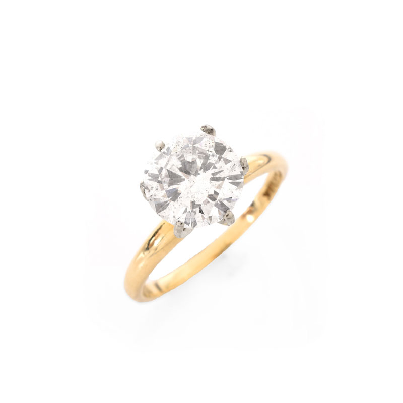 U.S. Gemologic Certified 2.19 Carat Round Brilliant Cut Diamond and 14 Karat Yellow Gold Engagement Ring.