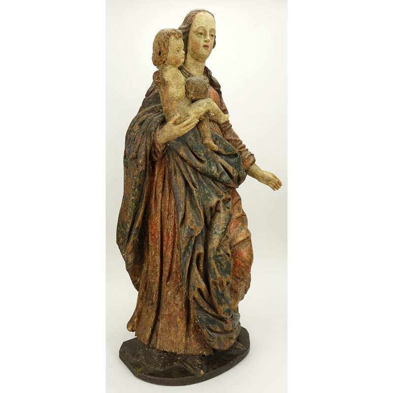 Large Wurttemberg region polychrome carved wood group "Virgin and Child". Circa first half of the 16th century.